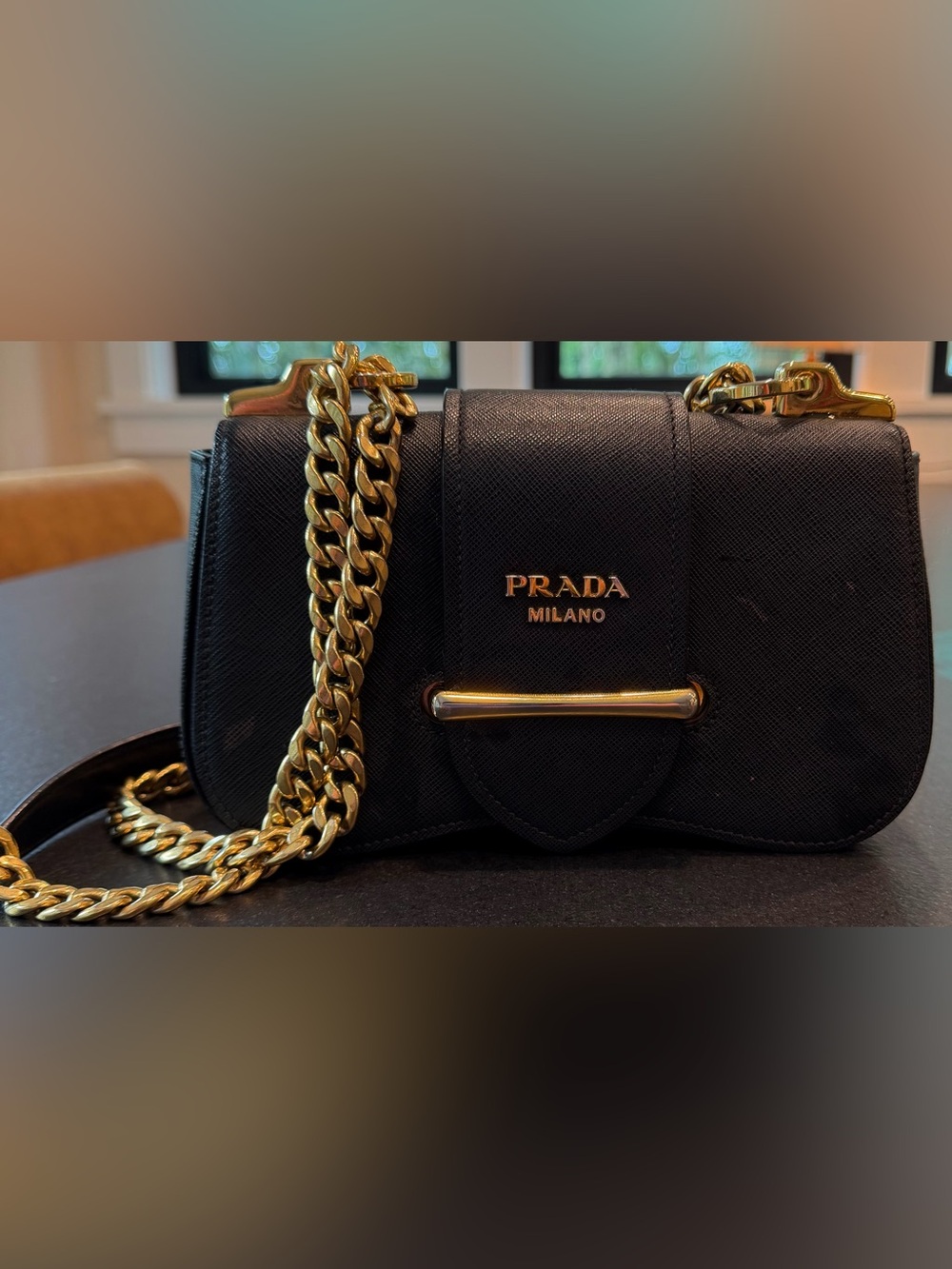 Prada Sidonie Black Saffiano Leather Gold Chain Shoulder Crossbody Designer Bag - Picture 4 of 17
